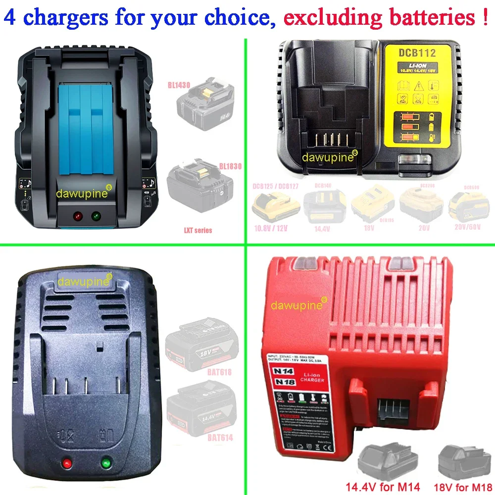 

Li-Ion Battery Charger For Makita For Bosch For Dewalt For Milwaukee 14.4V 18V 20V DC18RC DCB112 1018K For M12 BL1830 AL1860CV