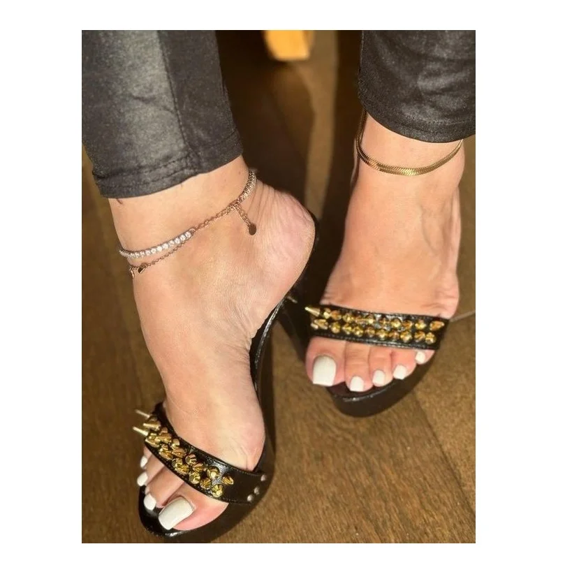 

Black Rivet Platform Sandals Peep Toe Cut Out Thin High Heel Fashion Sexy Cool 2024 Summer Big Size Woman Shoes Zapatillas Mujer