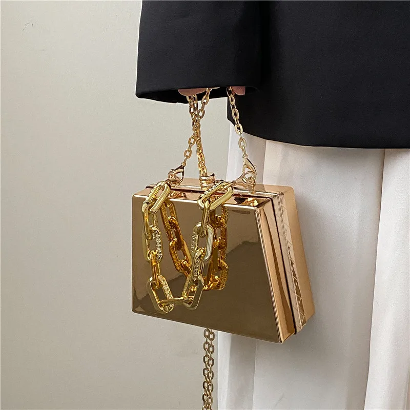 Metal Bag Gold Silver PVC Box Shoulder Bag Design Party Evening Clutch Bag Designer Chain Crossbody Bags Purses and Handbag