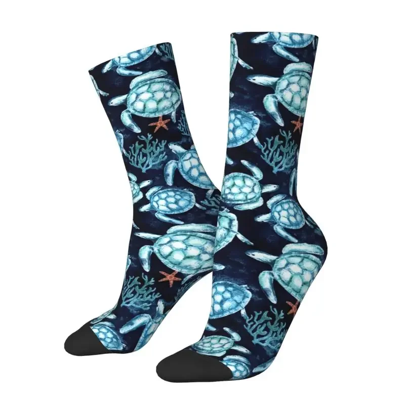 Kawaii calzini da uomo con tartarughe blu oceano Unisex comodi calzini da equipaggio con animali marini stampati in 3D caldi