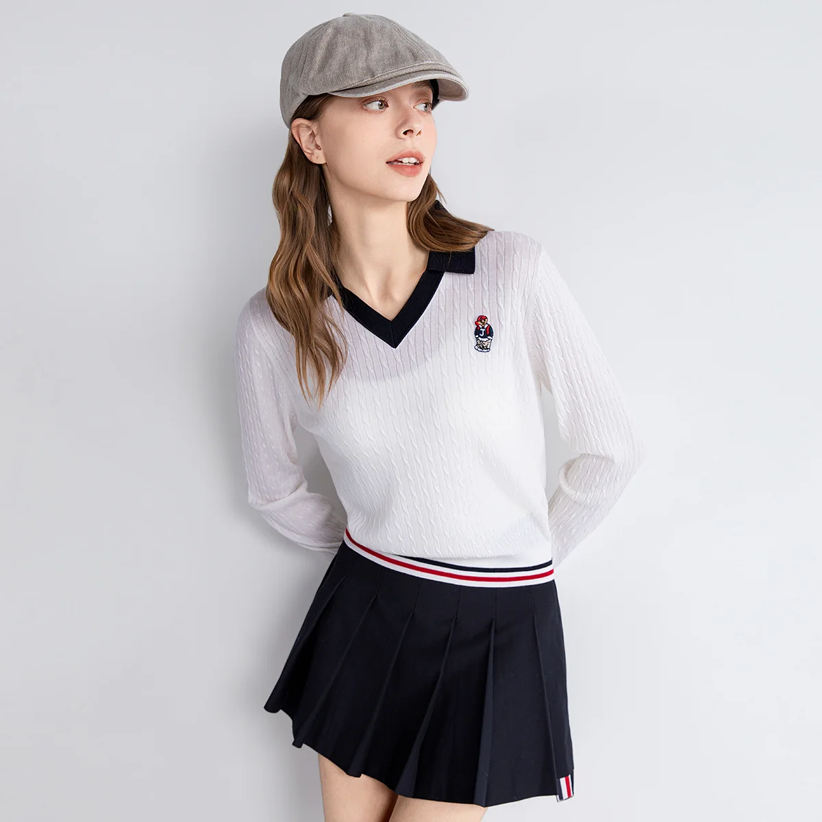 

TX861091 Дизайнерский пуловер из шерстяного шелкового трикотажа для женщин, вязаный косами, приталенный, класса люкс, в стиле Quiet Luxury