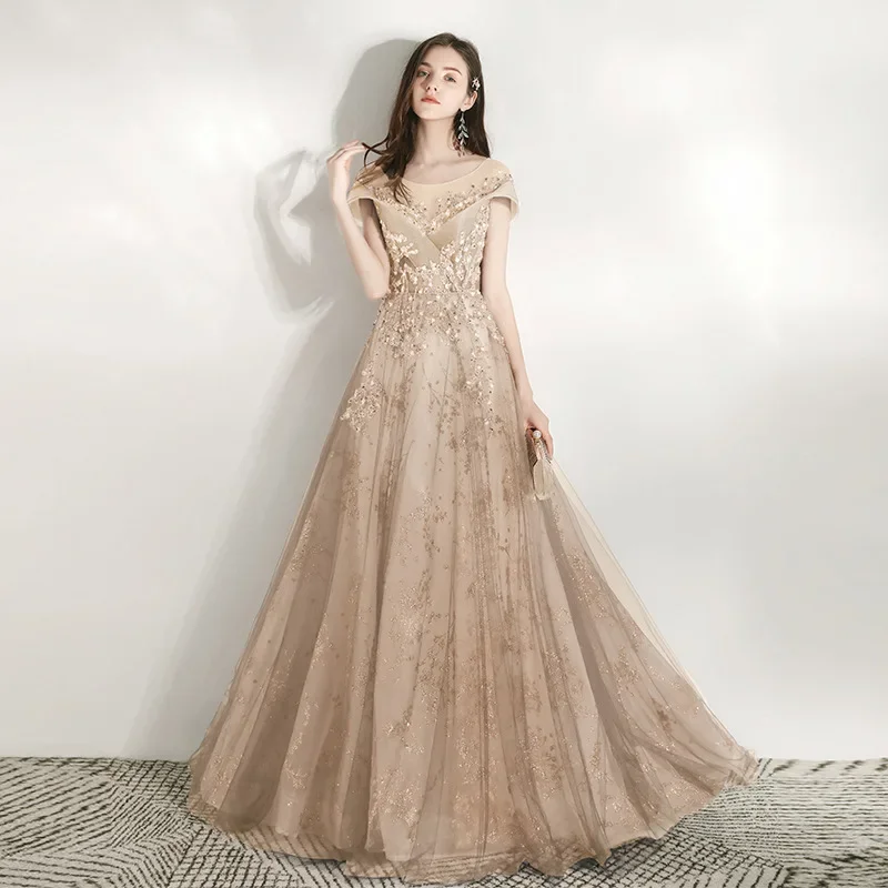 Customized  Banquet Elegant Evening Dress Scoop Sequins Appliques Floor-length Long Prom Formal Gown Vestidos De Noche