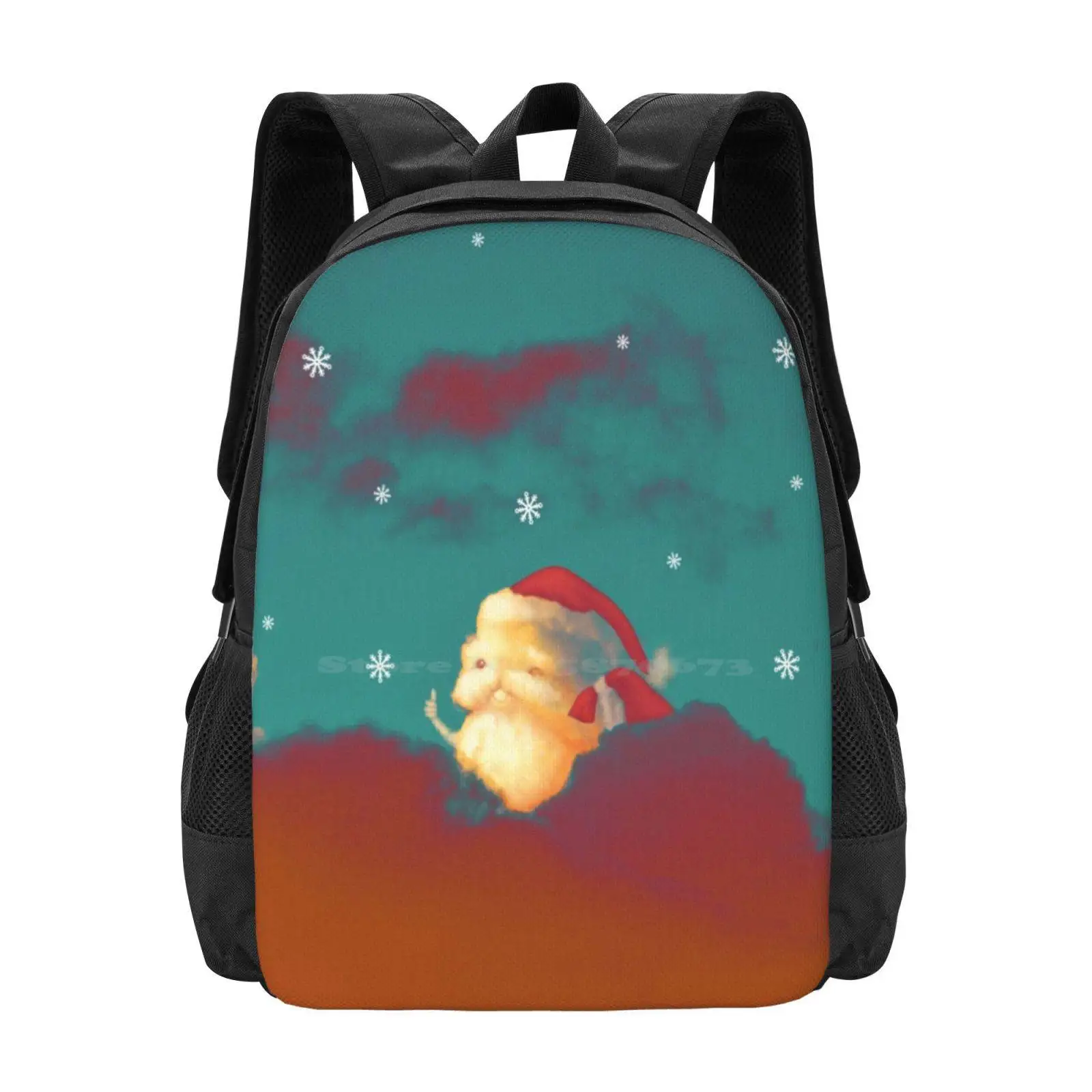 Santa Clouds Bag Backpack For Men Women Girls Teenage Clouds Cute Sky Christmas Holiday Santa Claus Snow