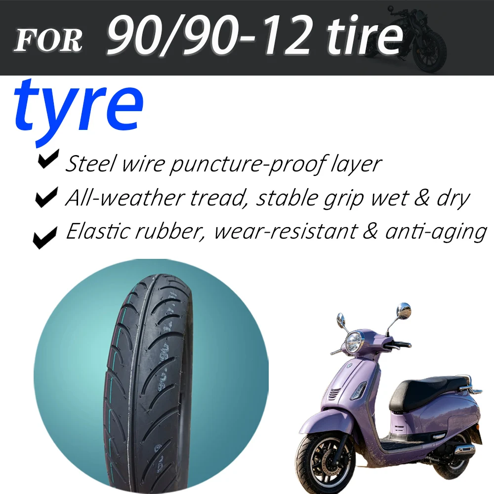 90/90-12 Steel Wire Tubeless Scooter Tire Puncture Resistant All Weather Front Tyre