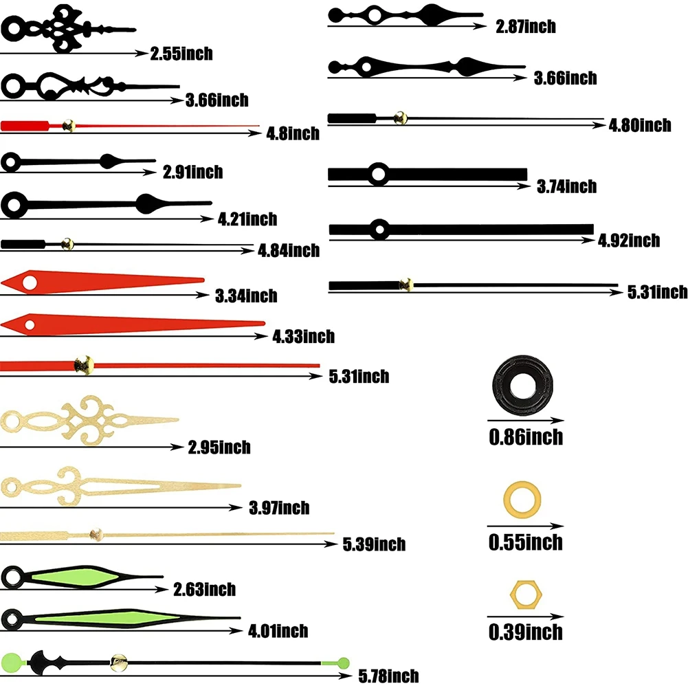 2Pcs Quartz Clock Movement Mechanism Replacement Clock Kit with 7 Different Pc of Hands Clock for DIY Shaft Lengths 22mm