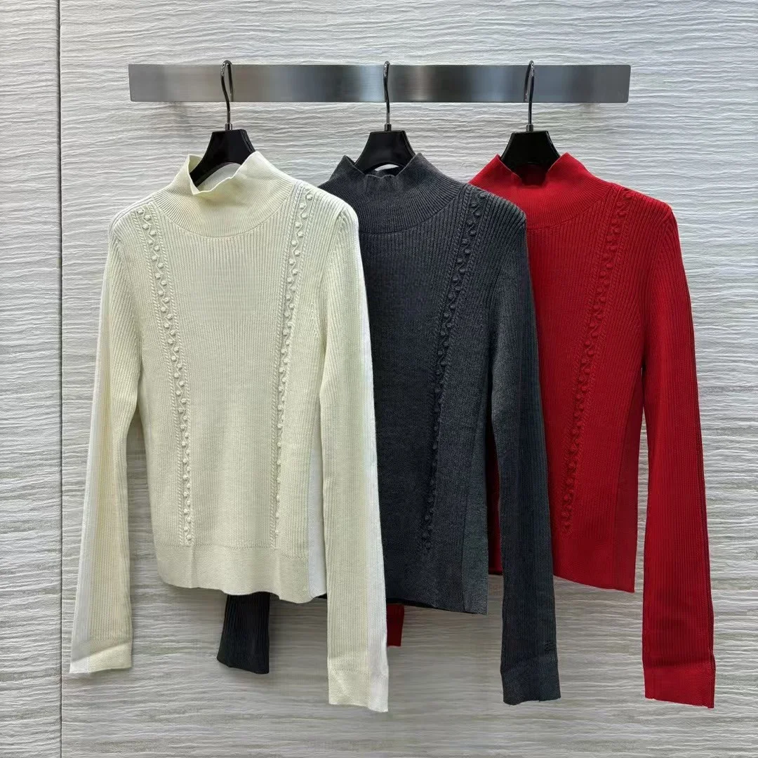 High end customized women's stand up collar knitted sweater