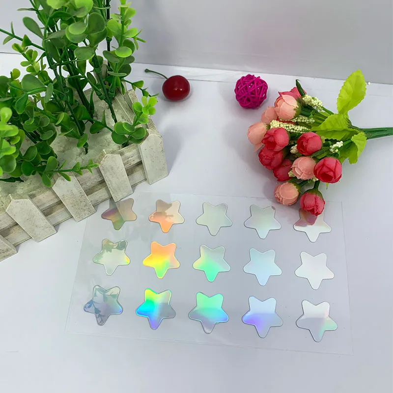 

Colorful Laser Film Graphic PET Engraved Star Stickers for Stationery Sealing Gift Decorations Instant Stickers