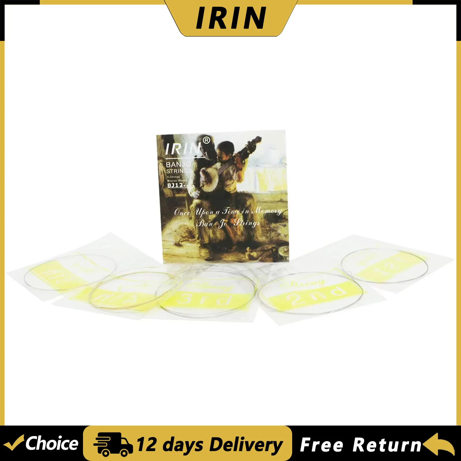 IRIN BJ12 5 Banjo Strings Stainless Plated Steel Coated Copper Alloy Wound Banjo Guitar Strings Stringed Instrument Accessories