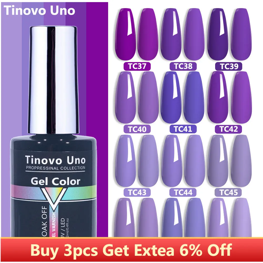 

Tinovo Uno Purple Gel Nail Polishes 12ml Vernis Semi Permanent UV Lavender Violet Gel Varnish Manicure Nail Art Salon Lacquer