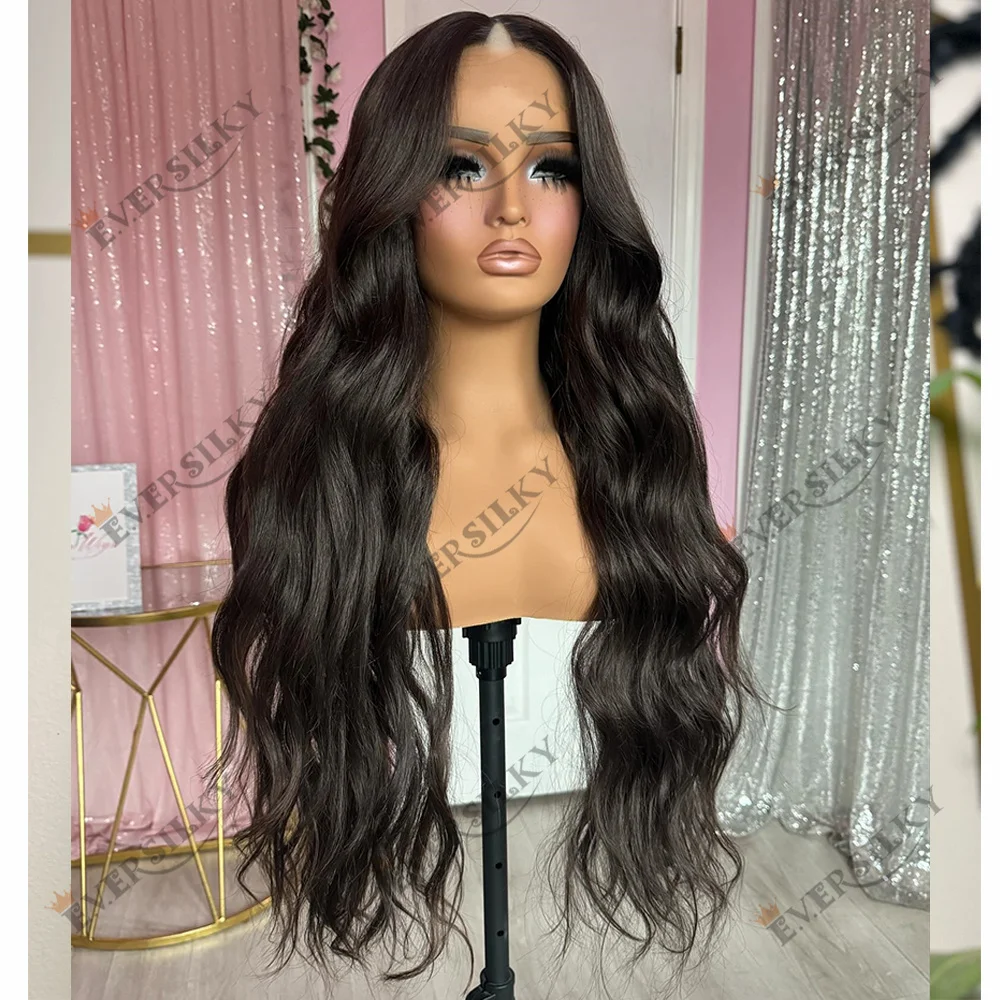 

Darkest Brown Human Hair Wigs 1x4 Middle V Part Wigs Body Wave Long Human Hair Full End Easy Wear Loose Wavy Natural U Part Wigs