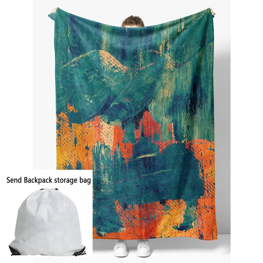 Modern Blue Orange Fleece Blanket - Drawstring Bag Soft Lightweight Machine Washable Travel Gift