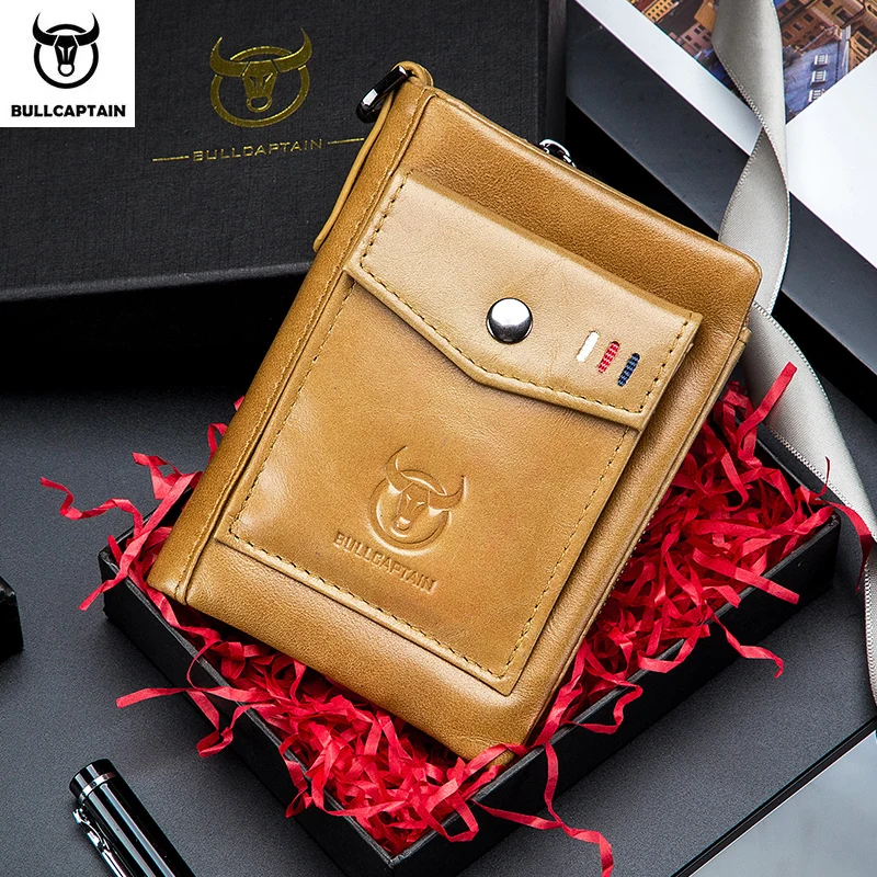 BULLCAPTAIN New Men's Retro Short Zipper Wallet Personalized Men's Wallet New Multi Functional Card Bag Men's Style