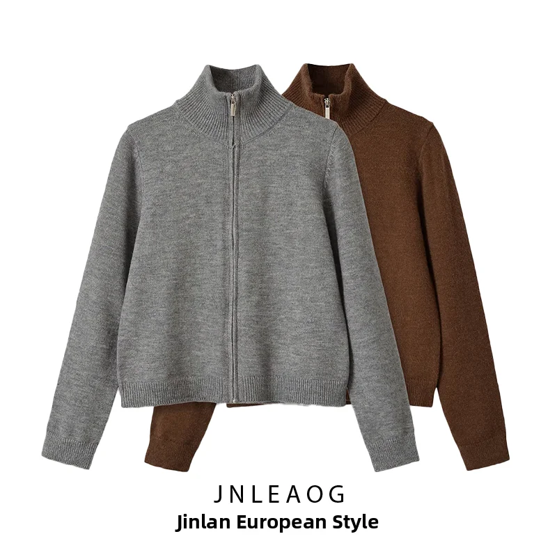 Fashionable Woolen Zipper Cardigan Jacket Women's Slim Fit Casual Style Long Sleeve Polyester Fiber Autumn New Arrival