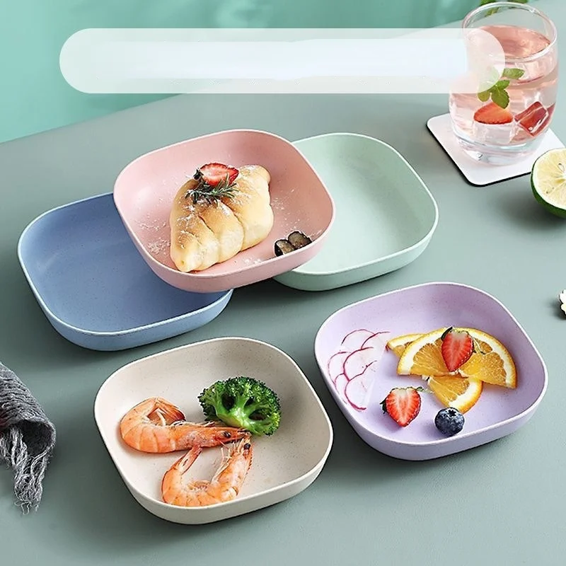

Household wheat straw bone spitting plate with base, fruit dining table, garbage square, deepened plastic plate Kitchen Tools