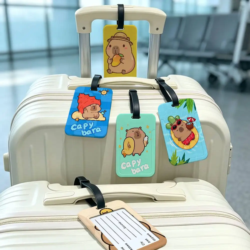 Capybara Cute Animal Waterproof PVC Baggage Tag With Info Card Anti lost Identification Tag For Luggage School Backpack