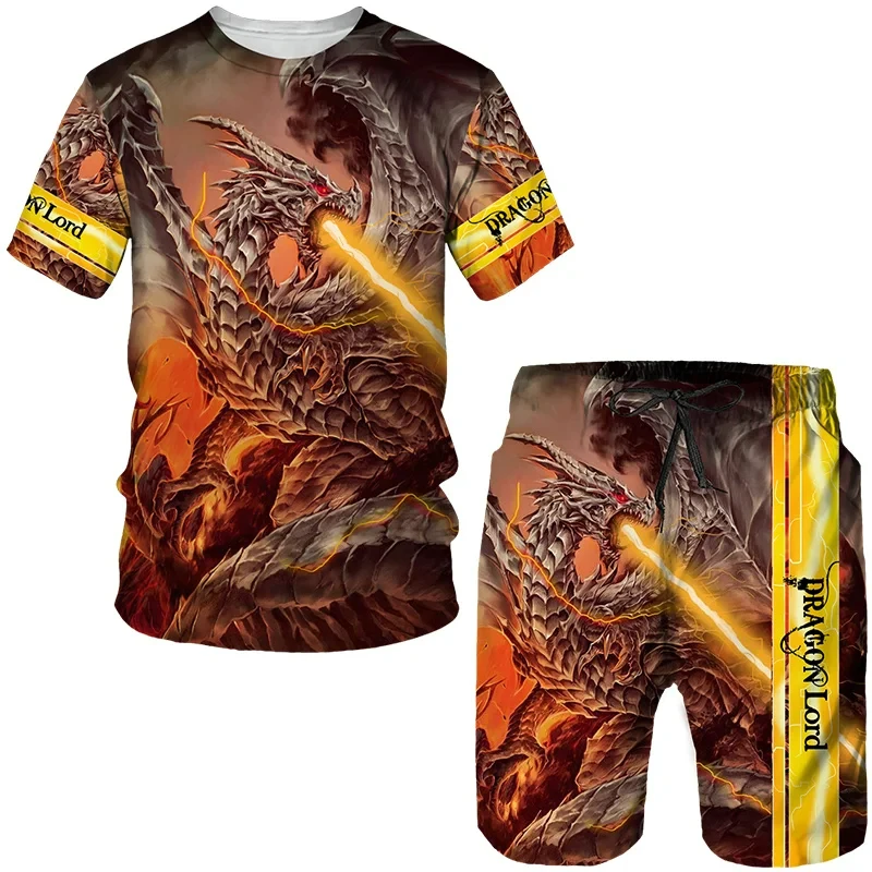 Summer Dragon Lord Pattern Men\'s T Shirts+Shorts 2PCS Outfits Casual Shorts Sets 3D Print Cool Man Clothes O-Neck Tracksuit Suit