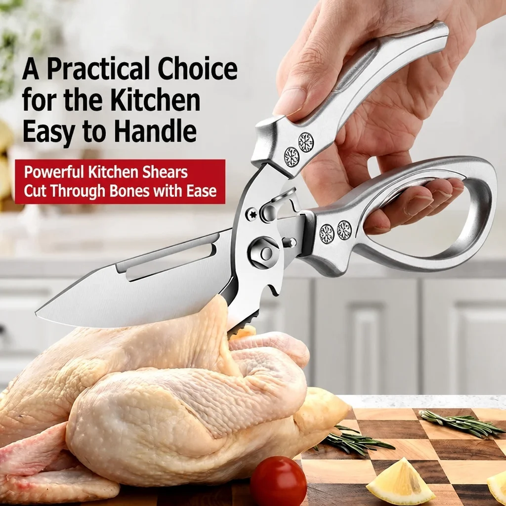 Stainless Steel Multi-Functional Kitchen Shears for Chicken Duck Goose Bones Commercial Grade Fish Killing Scissors Home Use