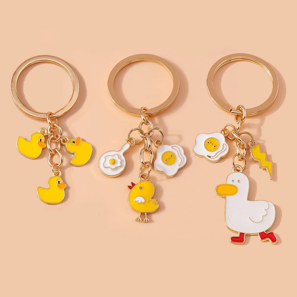 Aihua Cute Enamel Animal Duck Keychain Chicken Key Ring Pendant for Key Holder Women Girls Handbag Decor Handmade Jewelry Gift