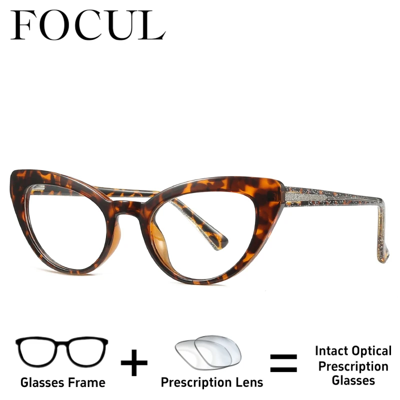 FOCUL Luxury Cat eye TR90 Metal Women Glasses Progressive Photochromic Myopia Eyeglasses Customized Prescription Optical Eyewear
