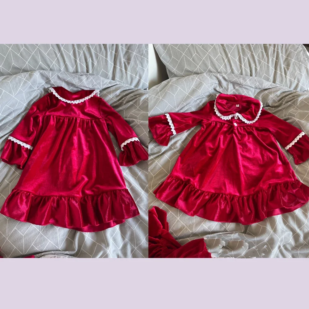 Mudbala-Pyjama classique en velours rouge pour enfants, tenues assorties pour la famille, ensemble de pyjamas de luxe pour tout-petits, pyjamas de Noël pour bébés garçons et filles