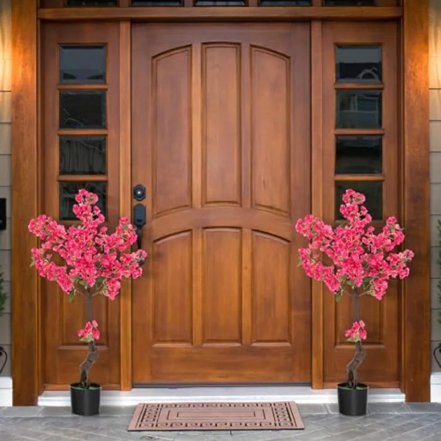 Indoor faux plum blossom tree for home office front porch entryway, plastic trunk with 92 realistic flowers, 41-inch tall, nurs