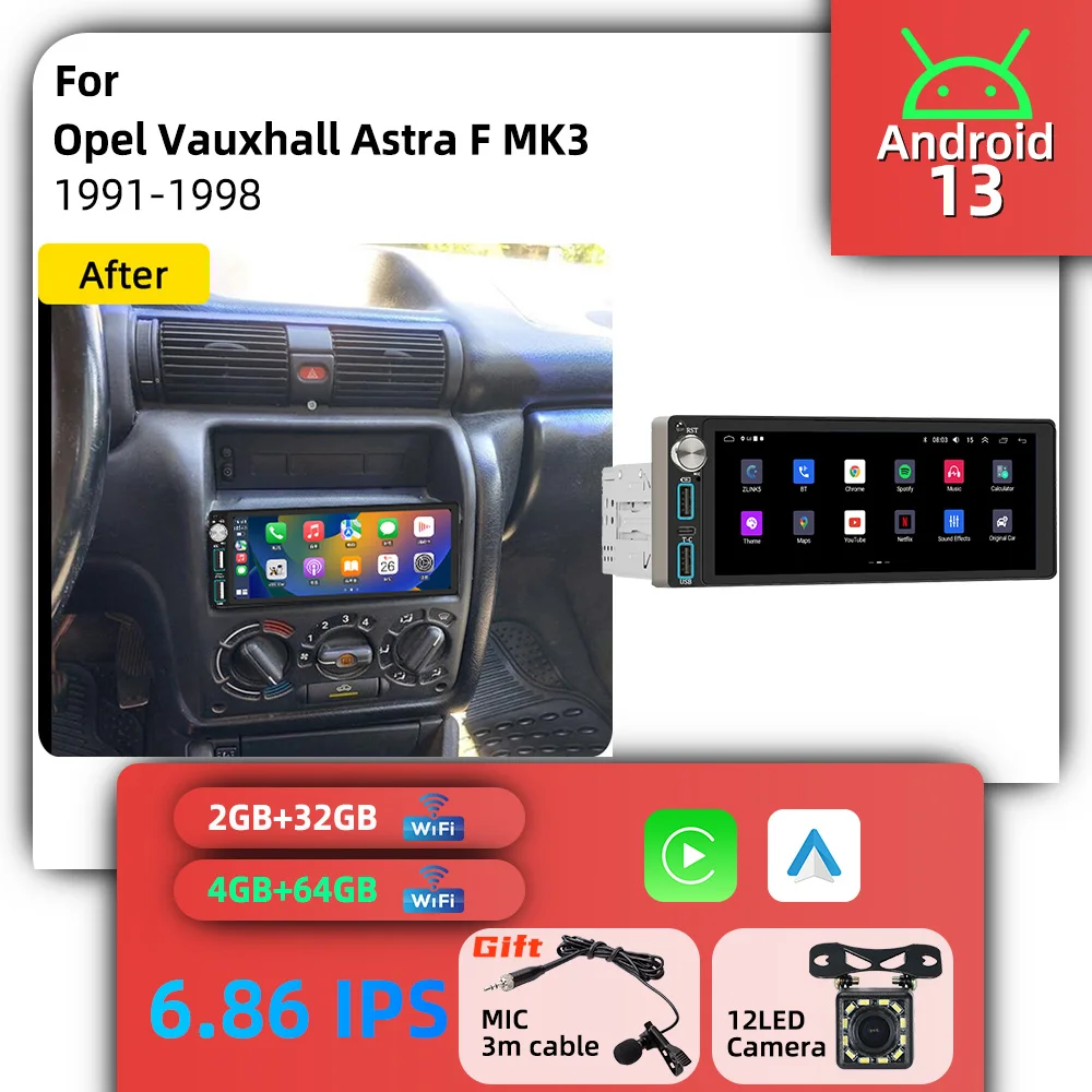 Android 1Din Car Multimedia 6.86 inch Car Stereo for Opel Vauxhall Astra F MK3 1991-1998 Carplay GPS Autoradio Radio Head Unit
