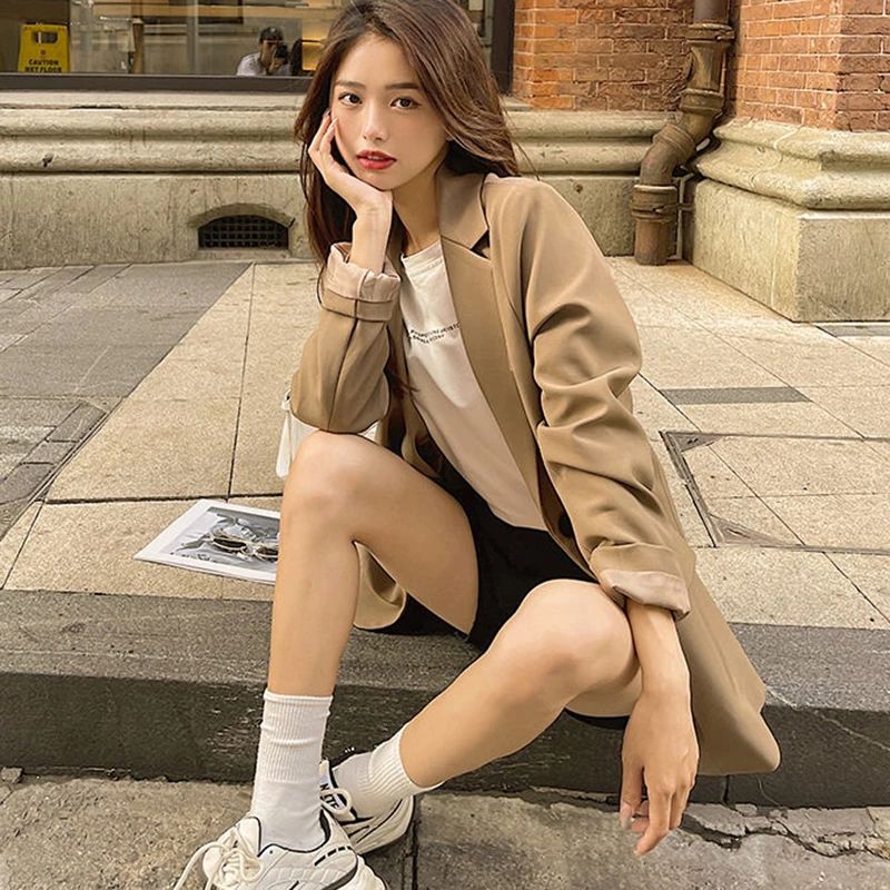 2024 Autumn Long Sleeve Blazers for Women Ulzzang Single-breasted Suits Jackets Woman New Solid Color Loose Office Coats Female