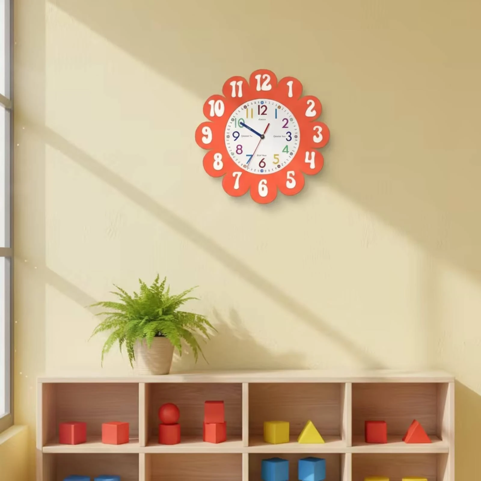 Student Learning Wall Clock Easy-to-Read Educational Wall Clock Colorful Color-Coded for Children, Classroom, Nursery