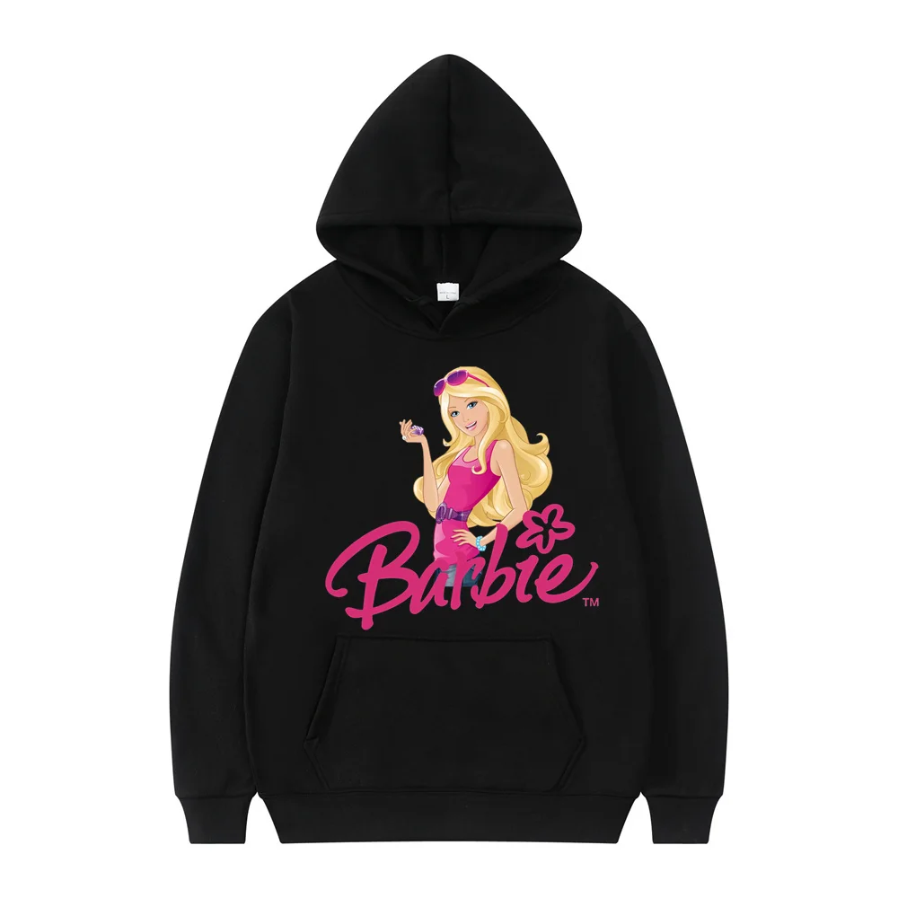 

2024 Fashion Woman Pullover Cartoon Anime Disney Barbie Women Hoodies Autumn Winter Black Couple Sweatshirt Clothing Hot Sale