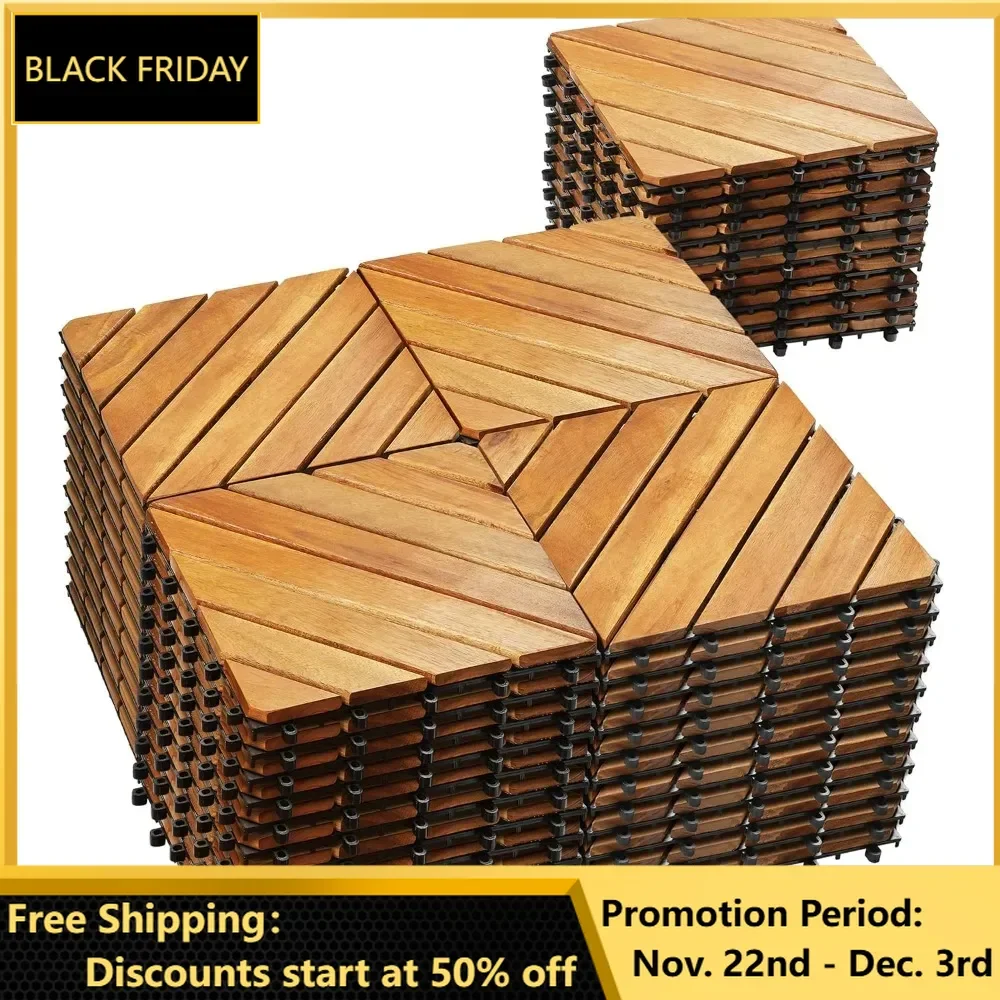 54 PCS Acacia Wood Interlocking Patio Deck Tiles, 12