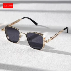 KLASSNUM Men Vintage Steampunk Square Sunglasses Metal Frame with Spring Hinges Women Eyepiece Trendy Driving Sun Glasses New In