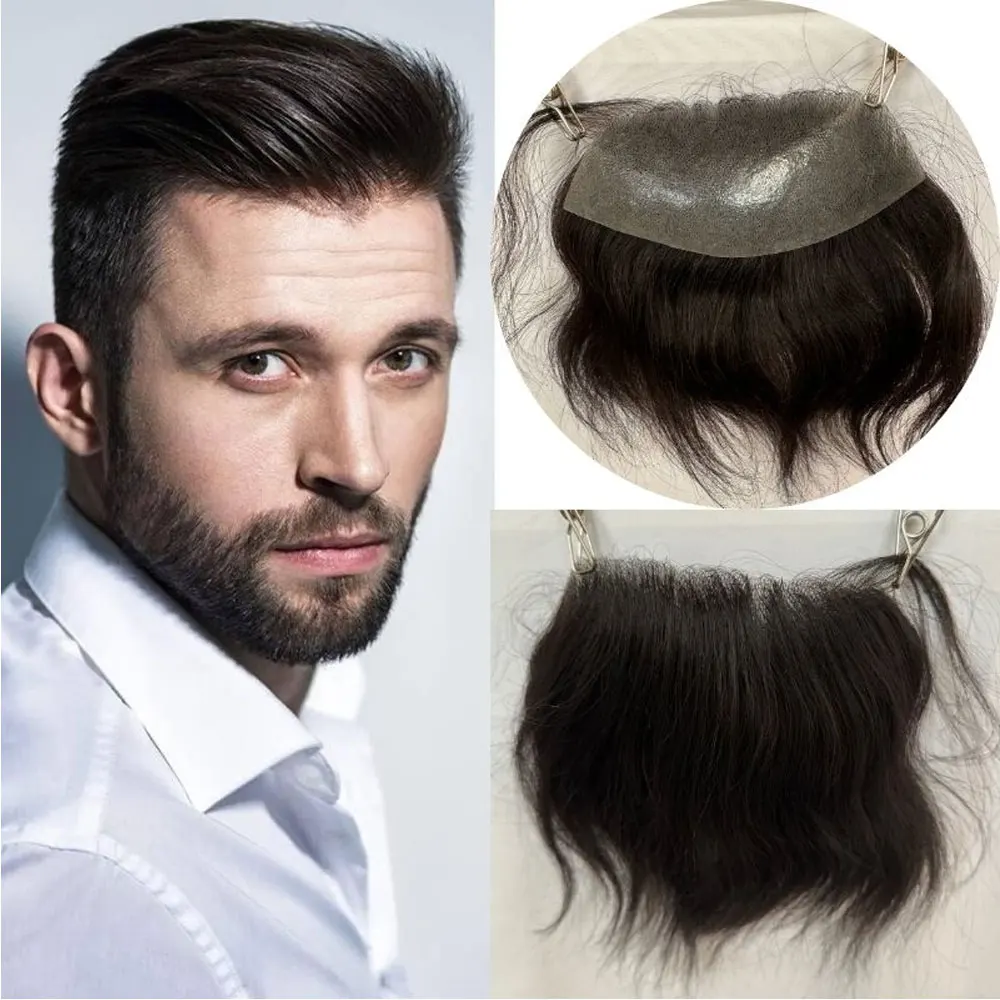 Toupet de cheveux humains en PU pour hommes, postiches en peau de style D, délié naturel, document 1B, grand, 7x16cm