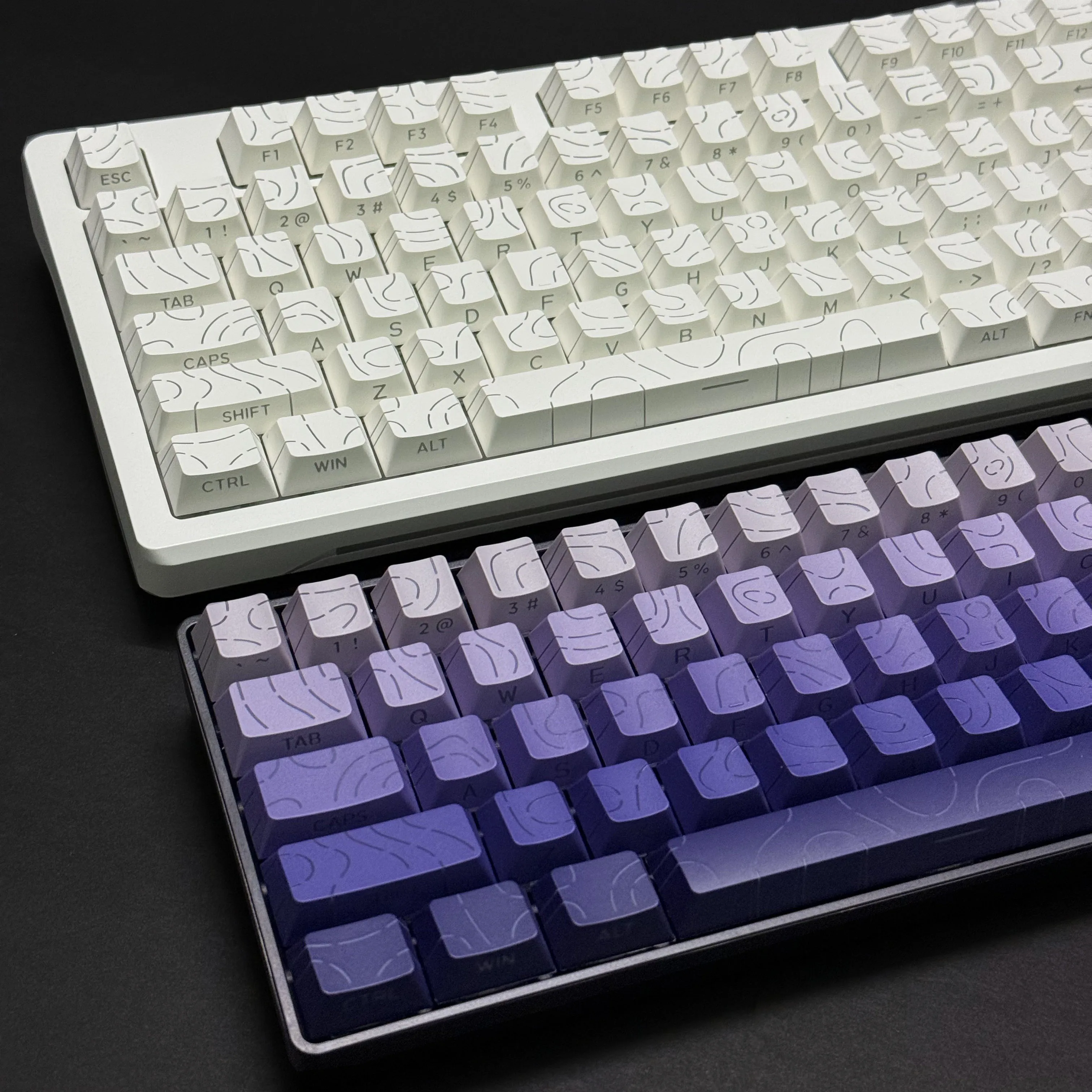 Keycap Contour Lines 60% 65% 70% 75% TKL 96% 100% Profil Cherry 97/133 tombol Side-Legend Custom Keycap untuk Keyboard Mekanik