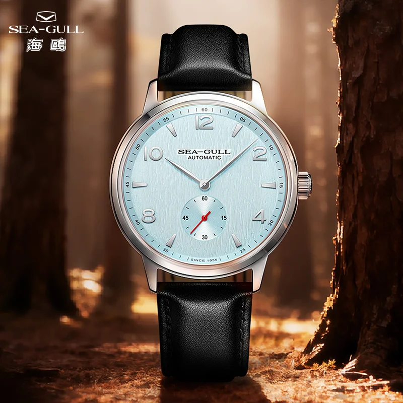 Seagull 40mm Automatic Mechanical Watches Bark Texture Dial Top Watches ST17 Movement Leather Strap Casual Men Wristwatch 6184