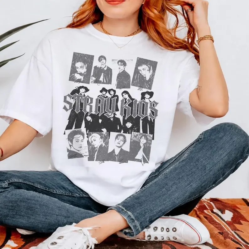 2026 Unisex Stray Kids District 9 Tour Summer Parent Child Cotton Tee Vintage K-Pop Graphic T-shirt Comfortable High Quality Ins