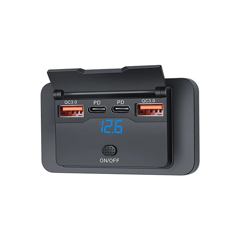 NEW 12V RV USB Outlet Panel 108W Dual QC3.0 Fast Charge Socket With Switch & LED Voltmeter For Boat ATV Motorcycle