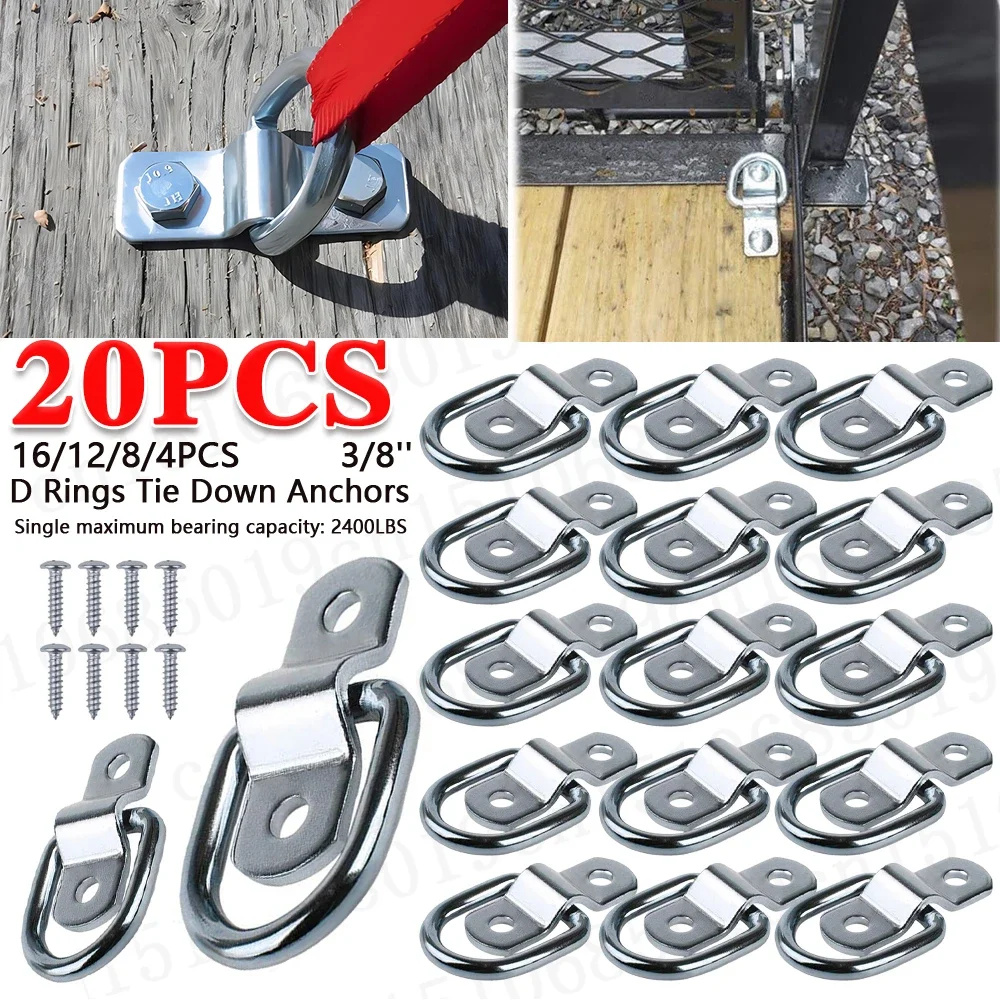 

20-4Pcs Truck Bed Anchors 2400LBS Surface Floor Mount Tie Down Ring Goods Tie Down Surface Mount D-Ring for Trailer Lorry Truck