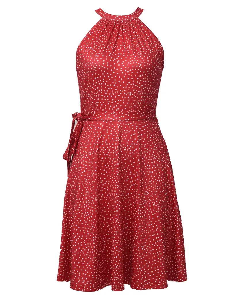 Nice-forever Summer Women Vintage Polka Dots Dresses Casual Party Dress MY739