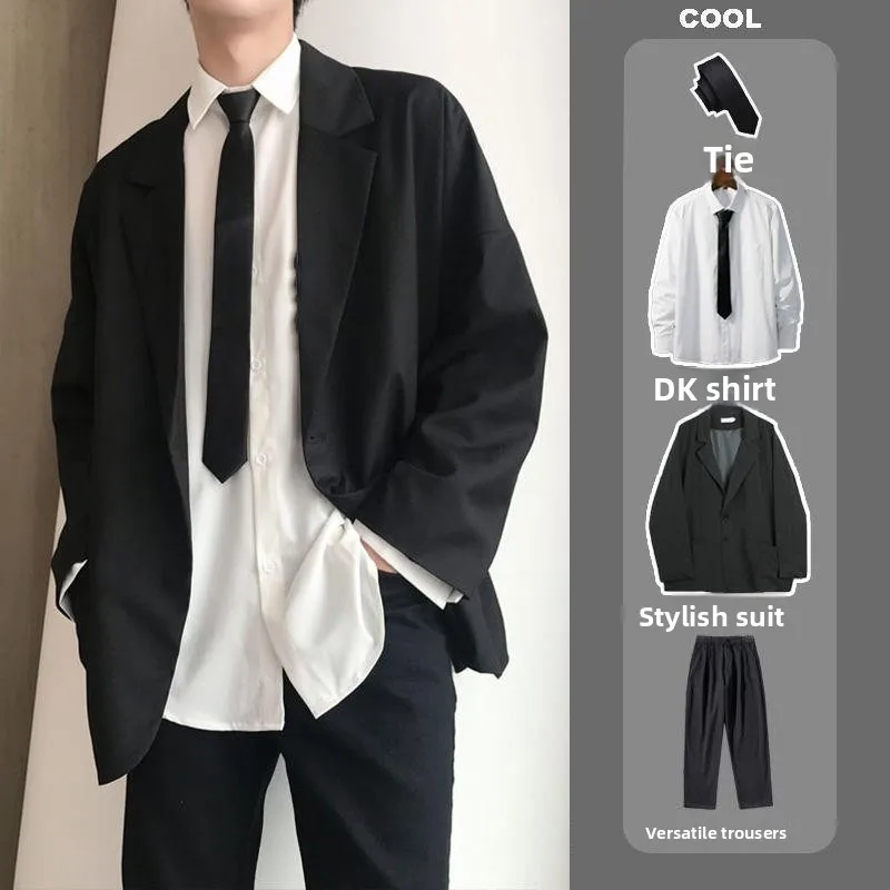 

Black Casual Graduation Men's Suit Student Class Uniform Korean Style Leisure College Wind Cool DK Uniform Set Three-Piece Suit