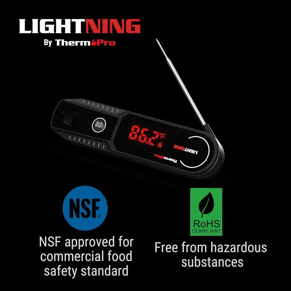 

Lightning 1-Second Instant Read Meat Thermometer, with Auto Wake/Sleep/180° Rotating Display,for Oil Deep Fry Smoker BBQ Grill