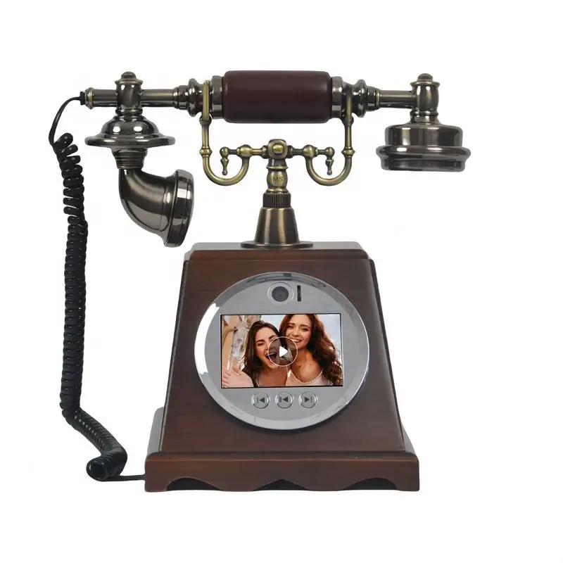 New Arrival Walnut Antique Telephone Video Guestbook Phone Vintage Wedding Message Machine Photobooth For Wedding Party Event view 2