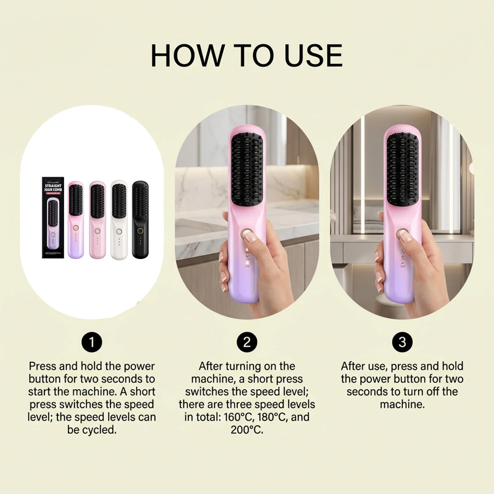 Wireless Straightener Hair Comb Fast Smooth Hair Cordless Use Reducing Frizz Portable Styling Tool Mini Hair Straightening Comb view 6