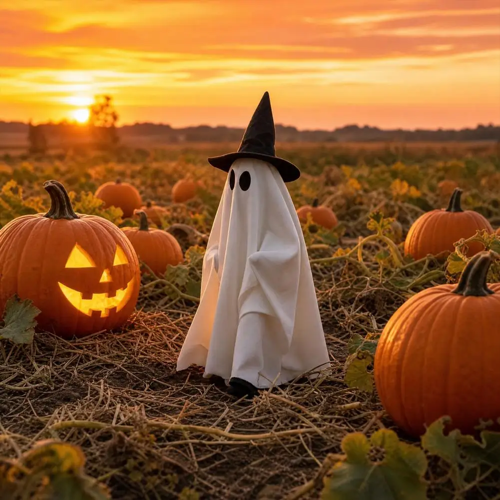 Halloween Walking Ghost Decoration with Sound, Witch Hat Animated Prop, Light Up Talking Haunted House Decor for Party