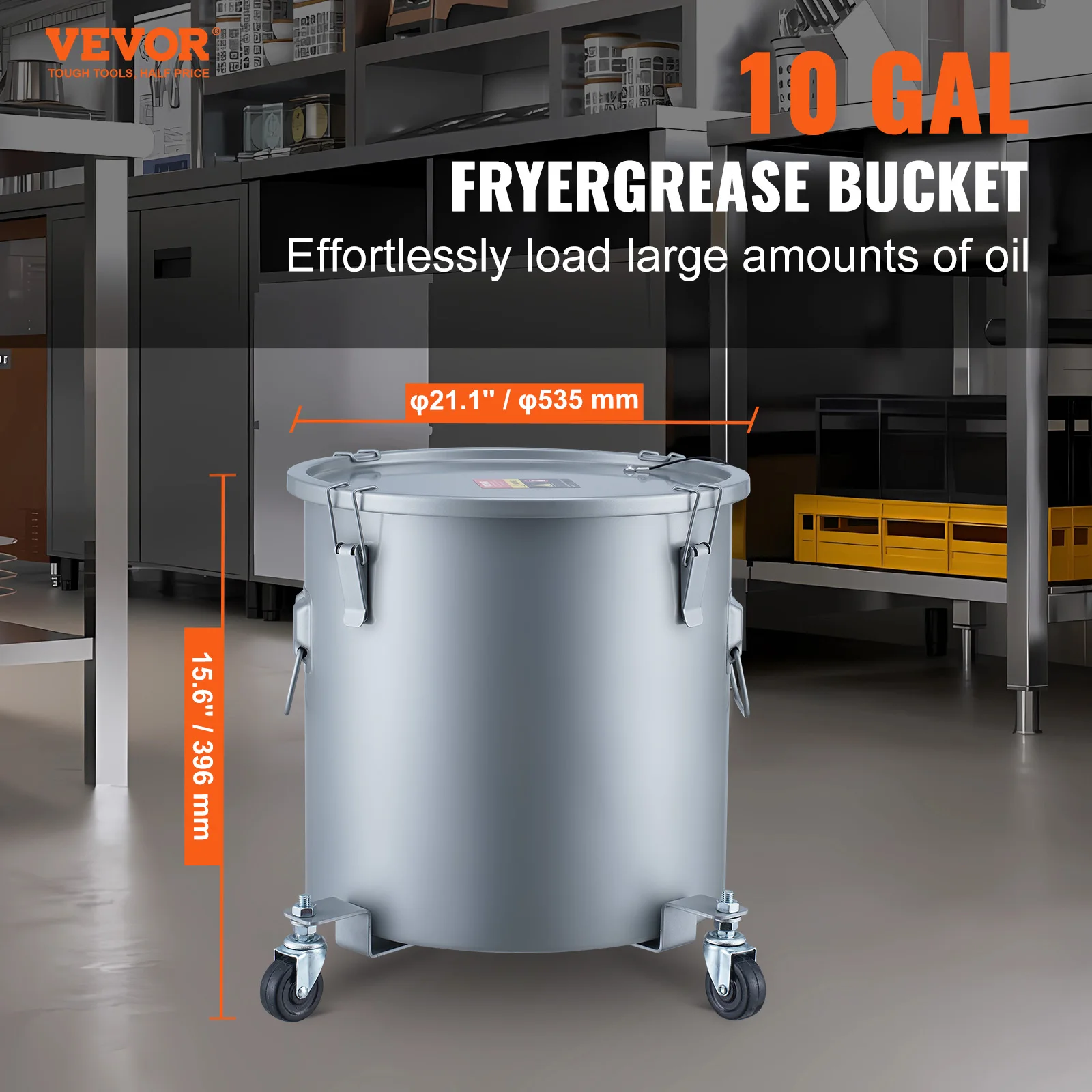 VEVOR 8/10/16 Gallon Fryer Grease Bucket Oil Disposal Caddy with Caster Base Rust-Proof Coating Oil Transport Container w/Lid