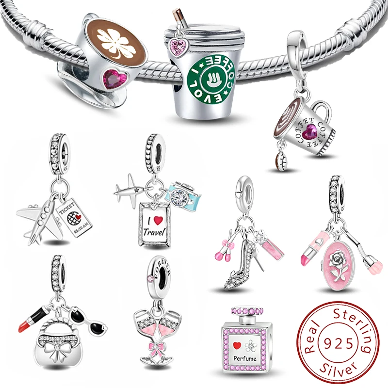 925 Sterling Silver Coffee Daily Travel Life Charms Beads Fit Diy Bracelet Making Gift Of High Quality Fine Jewelry For Womens