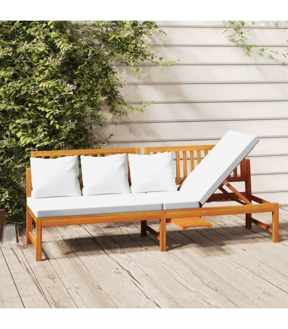 Outdoor beds sofa bed with solid wood cushion acacia Cream 200x60x75 cm