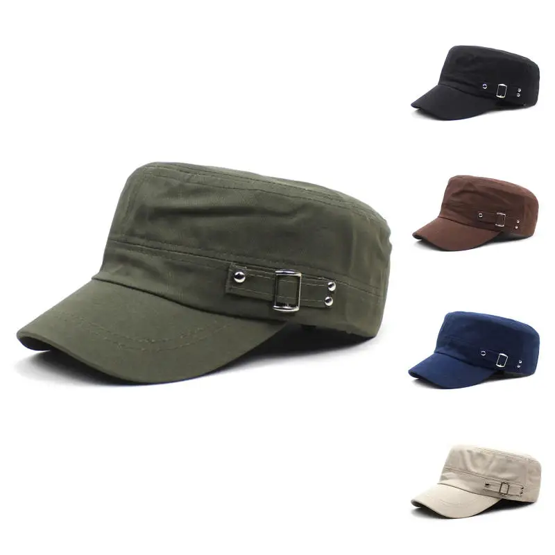 Hat Men Version Tide Solid Color Flat Baseball Caps Four Seasons Cap Men Side Button Duck Tongue Hat Adjustable Hats