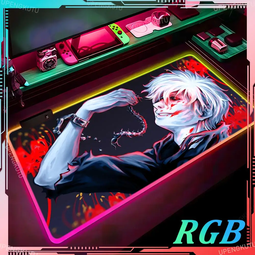 

Аниме Токийский Гуль, индивидуальный RGB HD-печать, игровой коврик для мыши, компьютерный замок, край, натуральный каучук, коврик для киберспорта, большой коврик для мыши