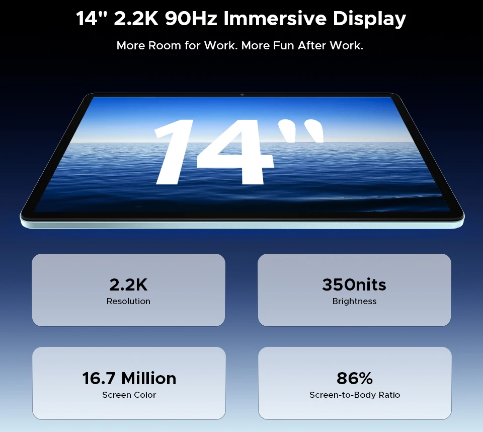 Doogee U14 Smart Tablet PC Android 16 14'' 2.2K Display 56GB(8+48) 256GB 14000mAh Battery Wifi 6 Gemini AI Widevine L1 Support