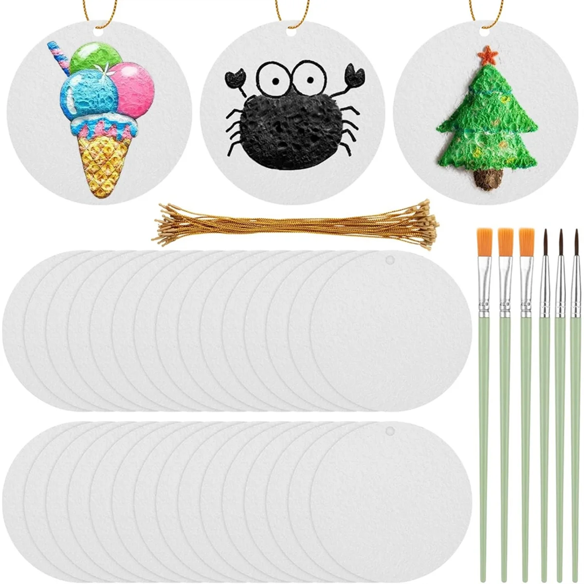 

SSR 30 Pcs Foam Texture-Paper with Paint Brushes and Hanging Wire, 3D Art Sponge Papers for Kids, for Crafts Arts Decoration